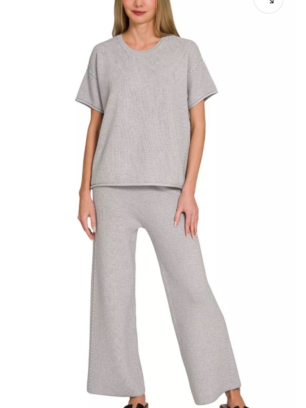 Zenana Outfitters Light Gray Zenana Viscose Round Neck Top & Pants Set